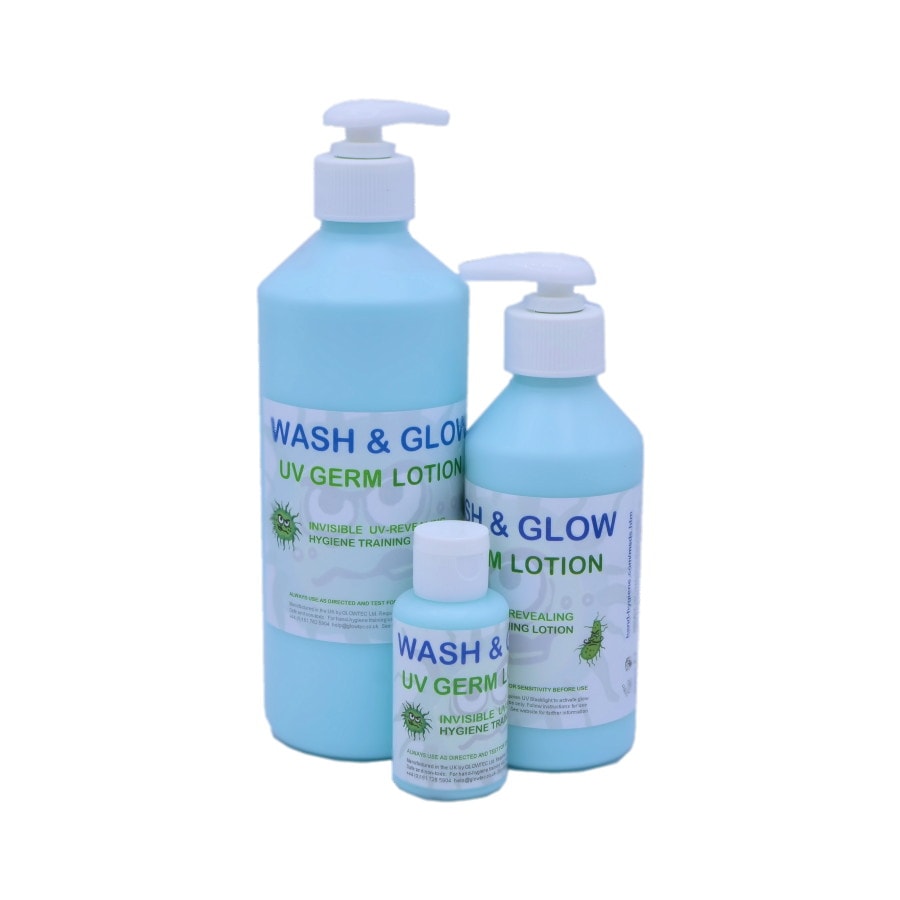 uv germ hygiene training lotion blue range